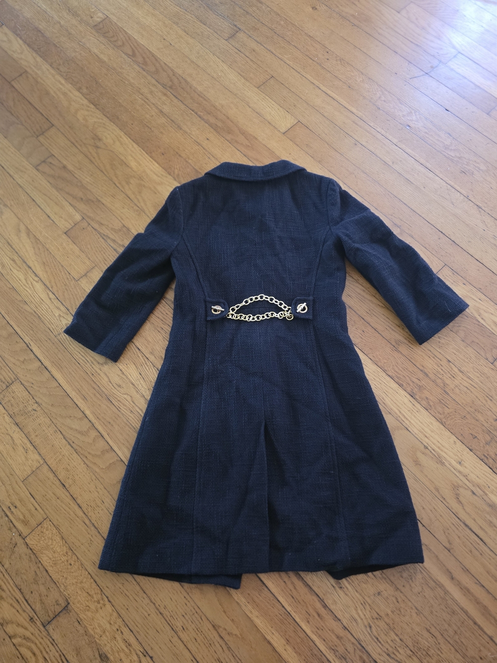 Milly Vintage Navy Textured Wool-Blend Pea Coat with Gold Buttons - Picture 4 of 5